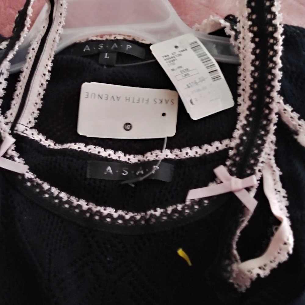 4 piece set (S) SAKS FIFTH AVENUE BLACK &PINK SWEATER SET W/ 2 TANK TOPS.